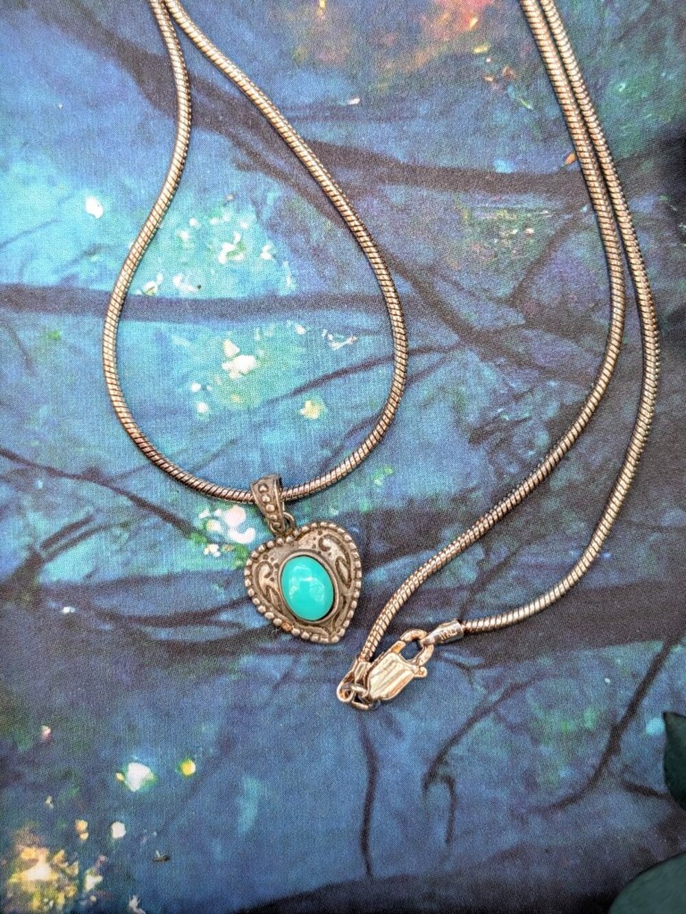 Vintage stamped 925 sterling silver & turquoise heart pendant on Italy 925 chain